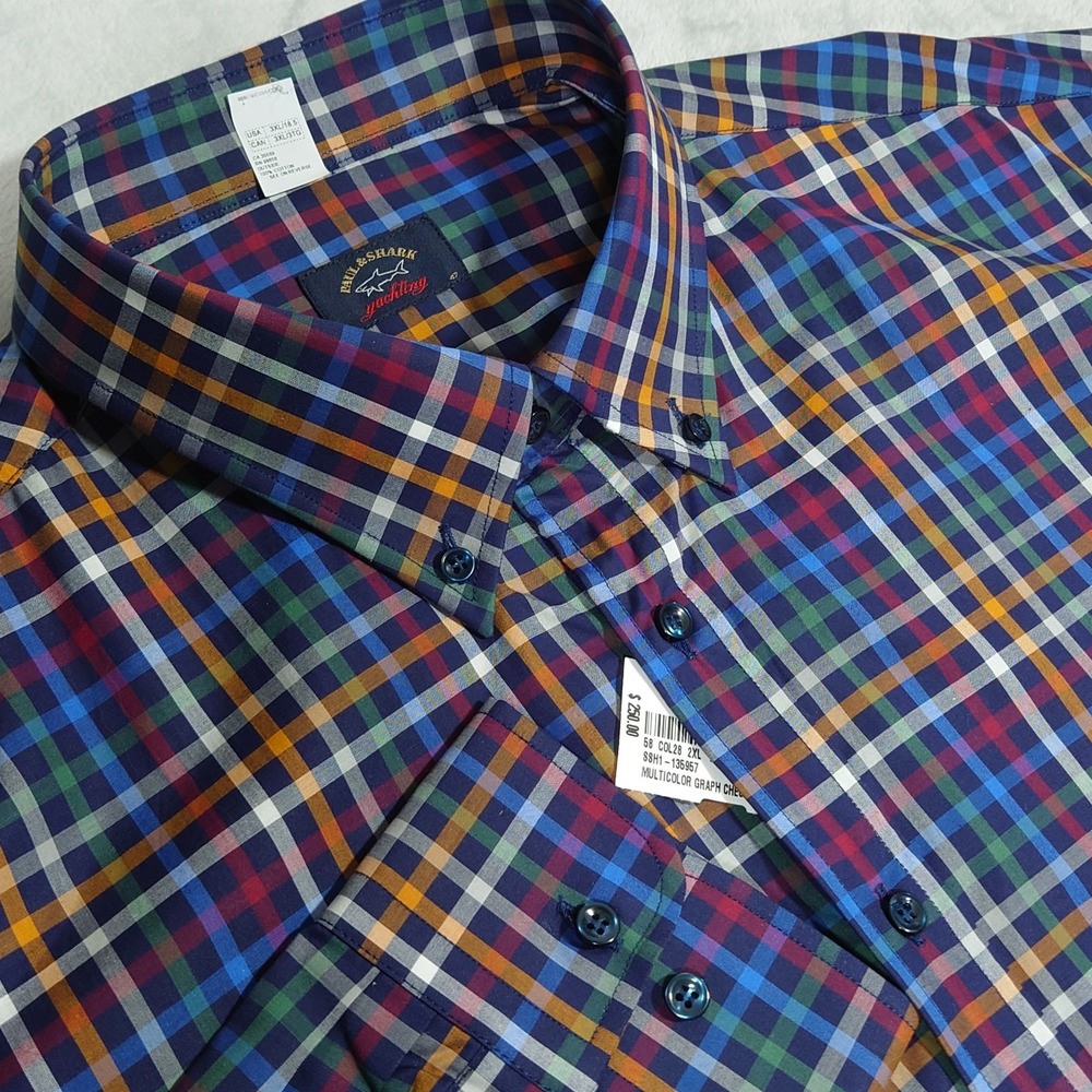 PAUL & SHARK YACHTING Dress Shirt Mens 47 18.5 3XL Long Sleeve Colorful Check